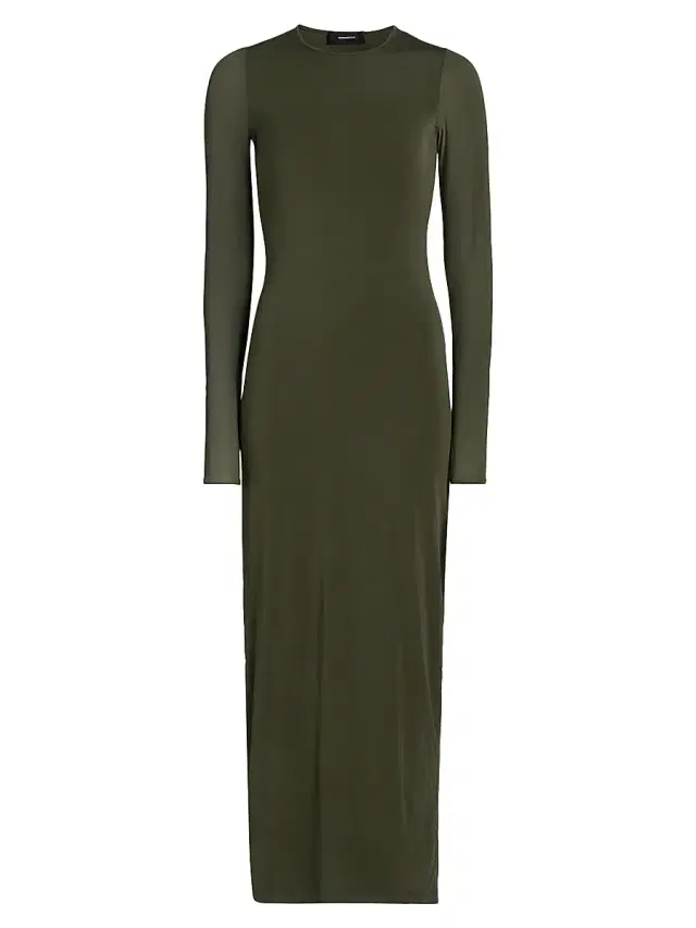 WARDROBE.NYC Women's Sheer Long-Sleeve Maxi Dress - Military