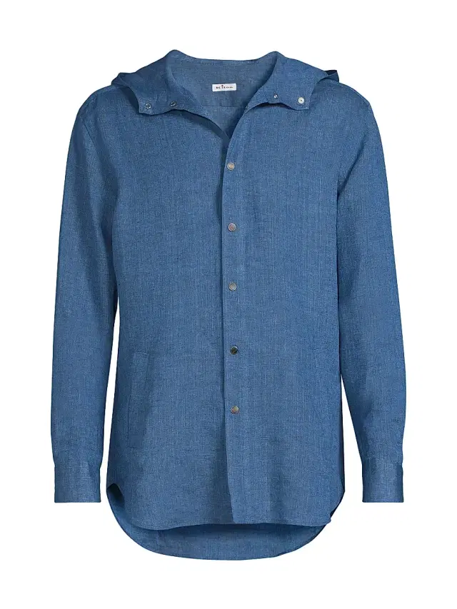 Kiton Men's Mariano Hooded Linen Shirt - Blue