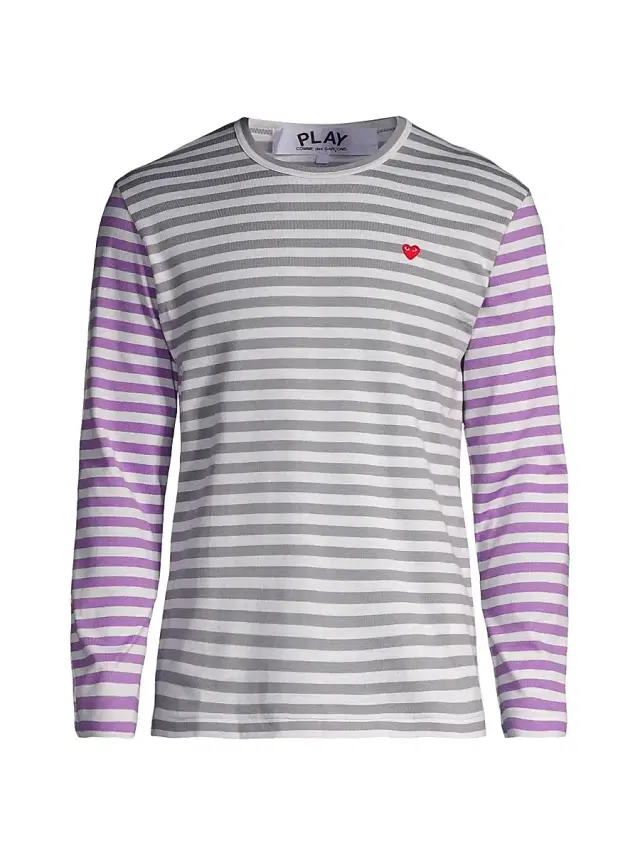 Comme des Garçons PLAY Men's Multicolor Striped Long-Sleeve Shirt - Grey Purple
