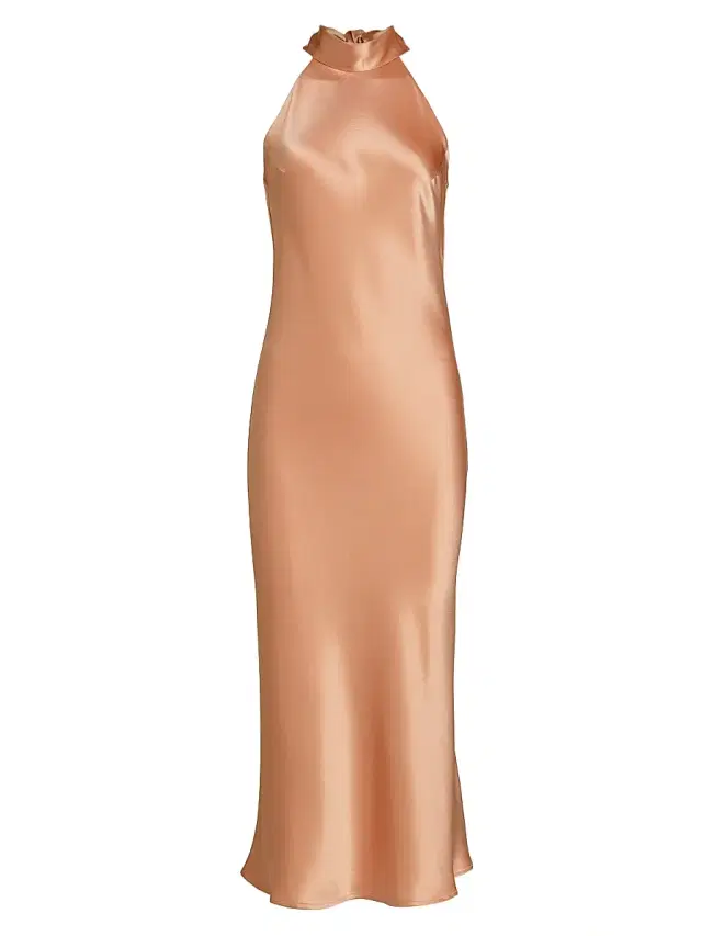 Galvan London Women's Sienna Satin Halter Neck Gown - Nude