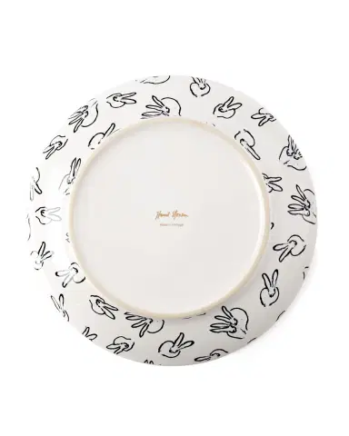 Hunt Slonem Rabbit Run Dinner Plate with Gold Rim - White | Thumbnail 3