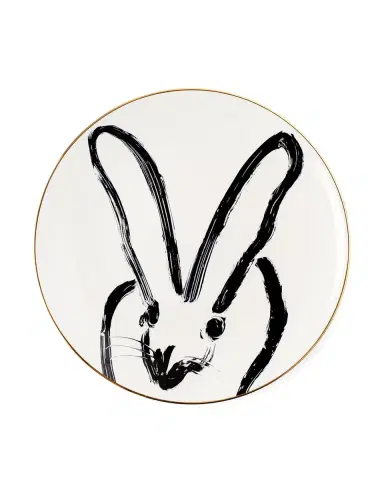 Hunt Slonem Rabbit Run Dinner Plate with Gold Rim - White | Thumbnail 1