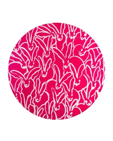 Hunt Slonem Rabbit Run Round Lacquer Placemat, Pink | Thumbnail 1