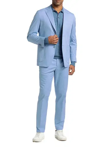 Saks Fifth Avenue Men's Stretch Cotton Poplin Two-Button Slim-Fit Suit - Light Blue - Size 48 | Thumbnail 3