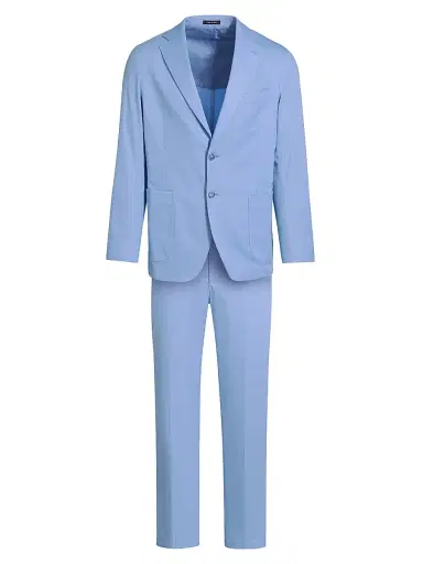 Saks Fifth Avenue Men's Stretch Cotton Poplin Two-Button Slim-Fit Suit - Light Blue - Size 48 | Thumbnail 1