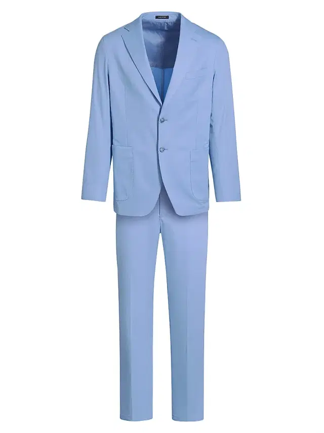 Saks Fifth Avenue Men's Stretch Cotton Poplin Two-Button Slim-Fit Suit - Light Blue