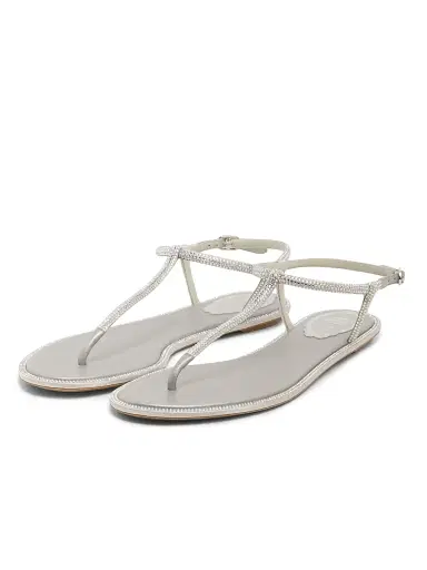René Caovilla Women's Diana Crystal-Strap Silk Flat Sandals - Grey Satin Silver | Thumbnail 2
