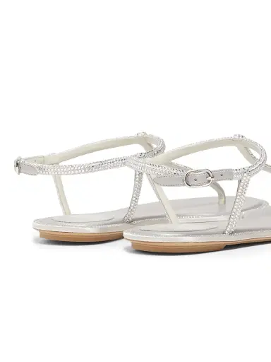 René Caovilla Women's Diana Crystal-Strap Silk Flat Sandals - Grey Satin Silver | Thumbnail 3