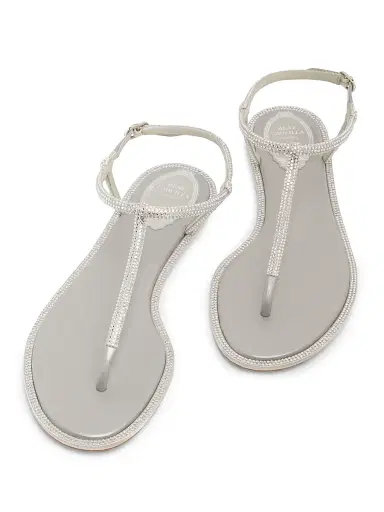 René Caovilla Women's Diana Crystal-Strap Silk Flat Sandals - Grey Satin Silver | Thumbnail 4