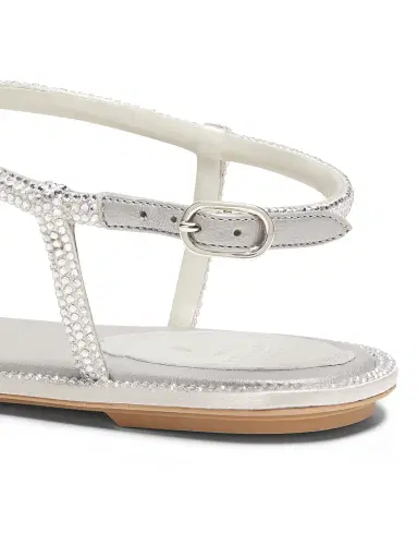 René Caovilla Women's Diana Crystal-Strap Silk Flat Sandals - Grey Satin Silver | Thumbnail 5