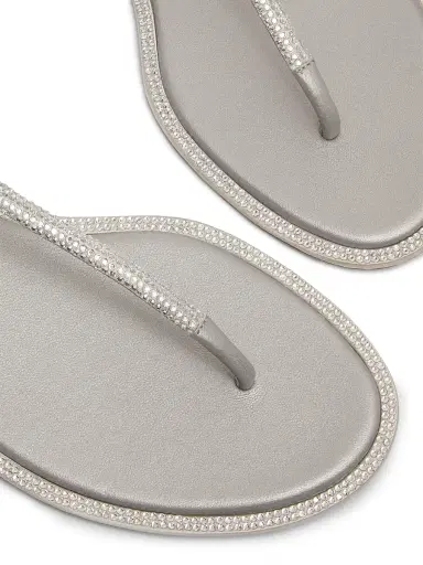 René Caovilla Women's Diana Crystal-Strap Silk Flat Sandals - Grey Satin Silver | Thumbnail 6