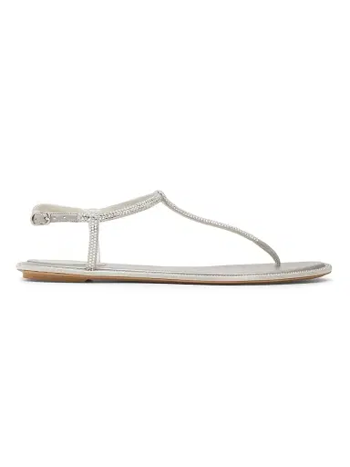 René Caovilla Women's Diana Crystal-Strap Silk Flat Sandals - Grey Satin Silver | Thumbnail 1