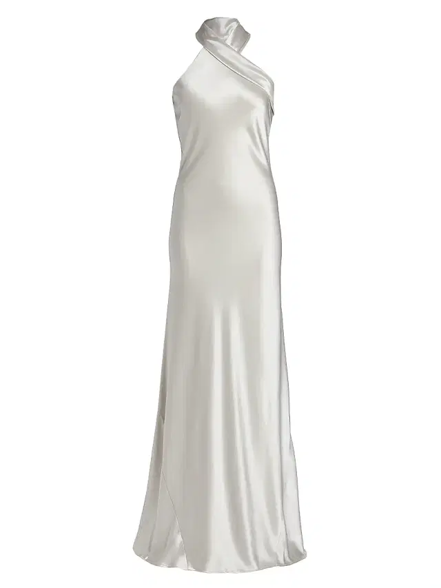 Galvan London Women's Pandora Asymmetrical Bias Cut Dress - Platinum