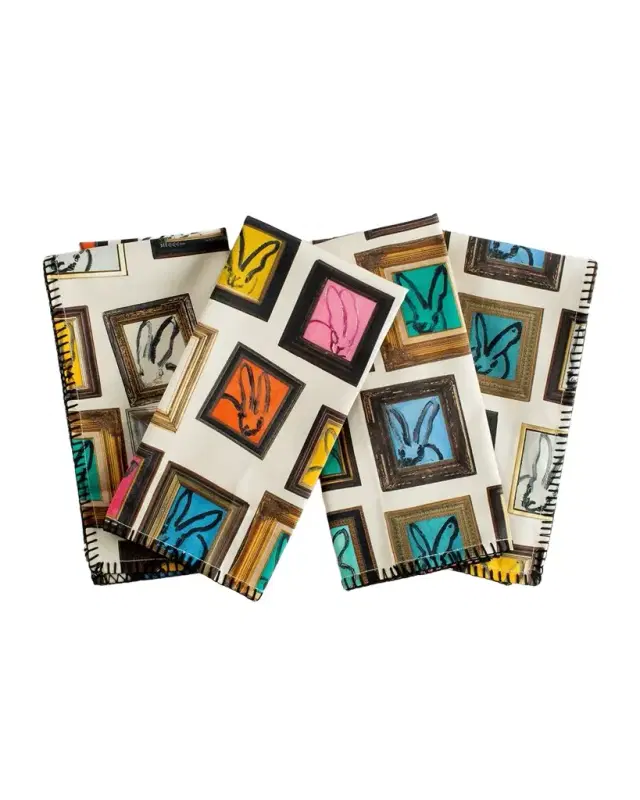 Hunt Slonem Hunts Studio Cotton Dinner Napkins w/ Black Whipstitch, 20"Sq.