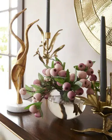 John-Richard Collection Balausta Berries 8" Faux Floral Arrangement in Glass Bowl | Thumbnail 1