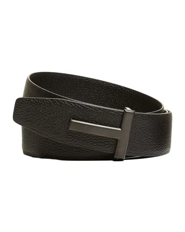TOM FORD Men 's Reversible T-Buckle Leather Belt, 40mm