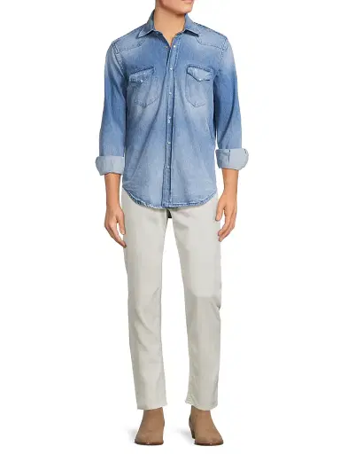 Sartorio Napoli Men's Denim Snap-Front Shirt - Light Denim - Size 16.5 | Thumbnail 2