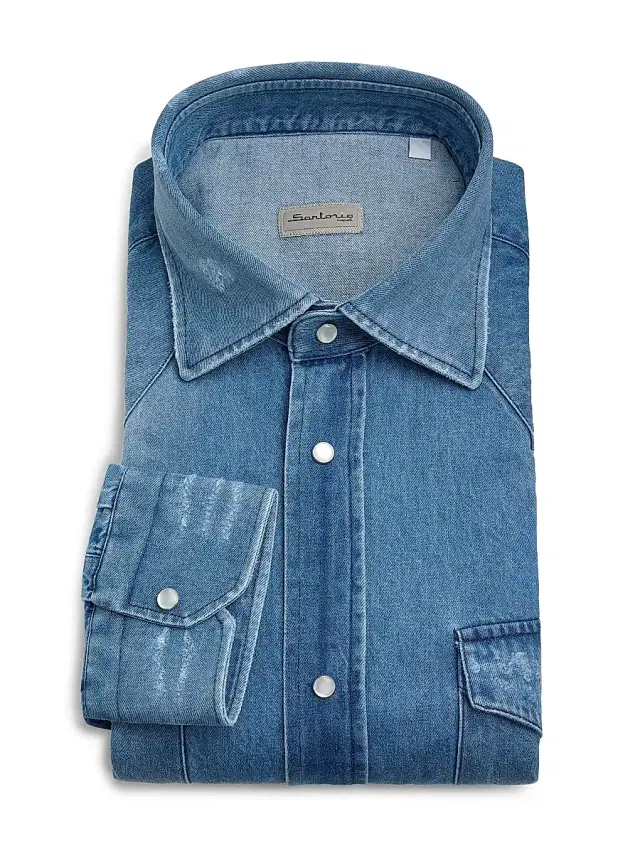 Men's Denim Snap-Front Shirt - Light Denim