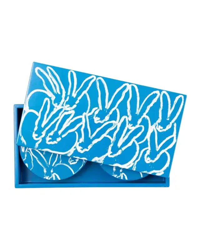 Hunt Slonem Blue Bunny Lacquer Coaster Box Set - 6 Coasters