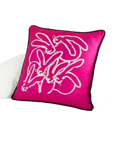 Hunt Slonem Hand Embroidered Silk Bunny Pillow | Thumbnail 1 Hunt Slonem Hand Embroidered Silk Bunny Pillow | Thumbnail 1