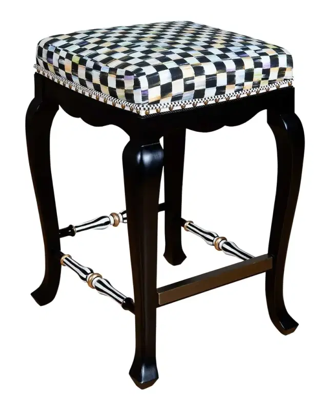MacKenzie-Childs Black Courtly Check Counter Stool, 36"
