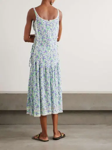 Rabanne Tie-detailed Lace-trimmed Pleated Floral-print Silk Midi Dress | Thumbnail 3 Rabanne Tie-detailed Lace-trimmed Pleated Floral-print Silk Midi Dress | Thumbnail 3