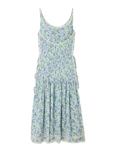 Rabanne Tie-detailed Lace-trimmed Pleated Floral-print Silk Midi Dress | Thumbnail 1 Rabanne Tie-detailed Lace-trimmed Pleated Floral-print Silk Midi Dress | Thumbnail 1