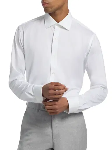 Saks Fifth Avenue Men's COLLECTION Stretch Soild Shirt - White - Size 18 | Thumbnail 3