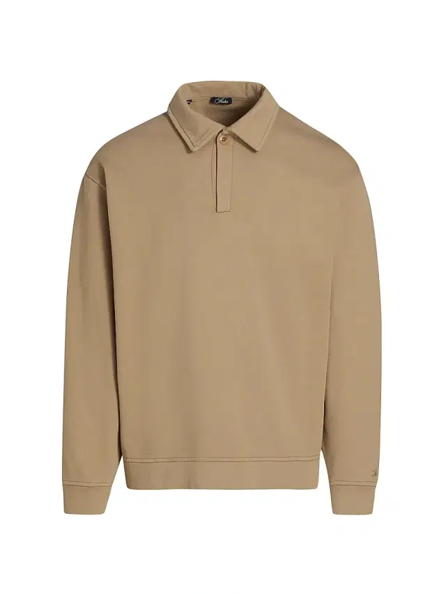 Saks Fifth Avenue Men's Foundation Johnny-Collar Fleece Polo Shirt - Mocha Meringue