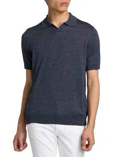 Saks Fifth Avenue Men's Lamar Johnny Collar Short-Sleeve Sweater - Blue - Size XXL | Thumbnail 3 Saks Fifth Avenue Men's Lamar Johnny Collar Short-Sleeve Sweater - Blue - Size XXL | Thumbnail 3