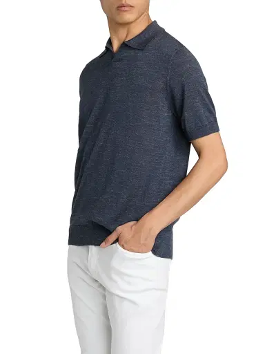 Saks Fifth Avenue Men's Lamar Johnny Collar Short-Sleeve Sweater - Blue - Size XXL | Thumbnail 4 Saks Fifth Avenue Men's Lamar Johnny Collar Short-Sleeve Sweater - Blue - Size XXL | Thumbnail 4