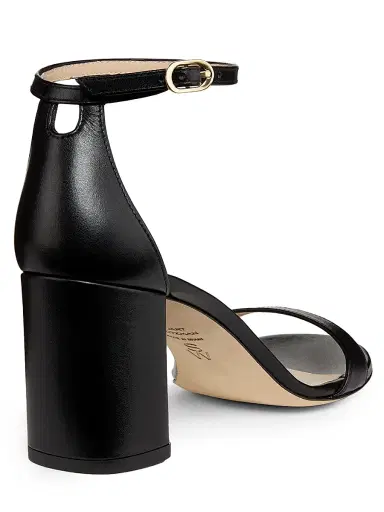 Stuart Weitzman Women's Nudist Block 75MM Leather Sandals - Black | Thumbnail 3