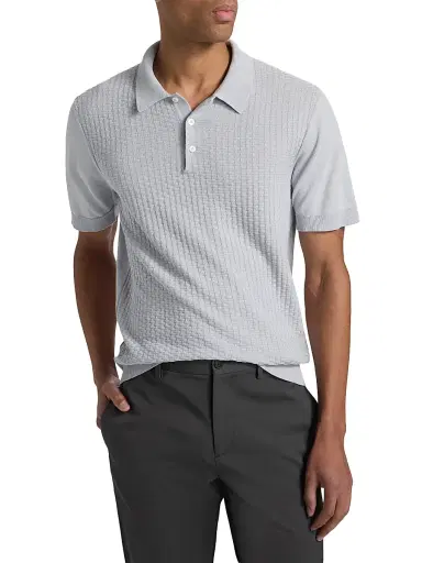 Saks Fifth Avenue Men's COLLECTION Basketweave Knit Cotton Polo Shirt - Grey - Size XXL | Thumbnail 3 Saks Fifth Avenue Men's COLLECTION Basketweave Knit Cotton Polo Shirt - Grey - Size XXL | Thumbnail 3