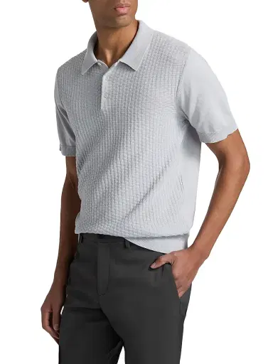 Saks Fifth Avenue Men's COLLECTION Basketweave Knit Cotton Polo Shirt - Grey - Size XXL | Thumbnail 4 Saks Fifth Avenue Men's COLLECTION Basketweave Knit Cotton Polo Shirt - Grey - Size XXL | Thumbnail 4