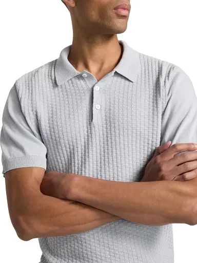 Saks Fifth Avenue Men's COLLECTION Basketweave Knit Cotton Polo Shirt - Grey - Size XXL | Thumbnail 6 Saks Fifth Avenue Men's COLLECTION Basketweave Knit Cotton Polo Shirt - Grey - Size XXL | Thumbnail 6
