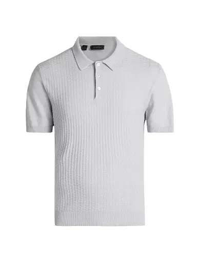 Saks Fifth Avenue Men's COLLECTION Basketweave Knit Cotton Polo Shirt - Grey - Size XXL | Thumbnail 1 Saks Fifth Avenue Men's COLLECTION Basketweave Knit Cotton Polo Shirt - Grey - Size XXL | Thumbnail 1