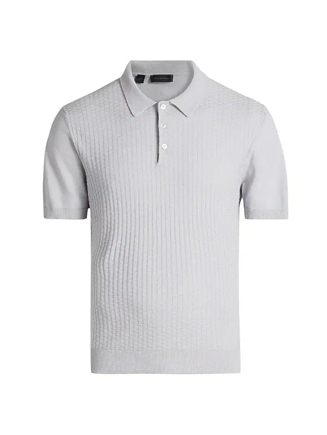 Saks Fifth Avenue Men's COLLECTION Basketweave Knit Cotton Polo Shirt - Grey