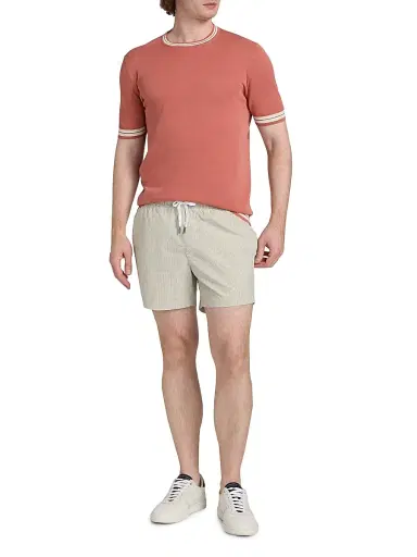 Saks Fifth Avenue Men's Striped-Trim Cotton-Silk Short-Sleeve Sweater - Red Antique - Size XXL | Thumbnail 2