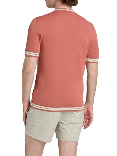 Saks Fifth Avenue Men's Striped-Trim Cotton-Silk Short-Sleeve Sweater - Red Antique - Size XXL | Thumbnail 5
