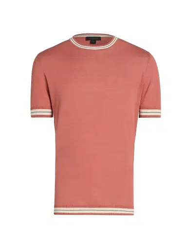 Saks Fifth Avenue Men's Striped-Trim Cotton-Silk Short-Sleeve Sweater - Red Antique - Size XXL | Thumbnail 1
