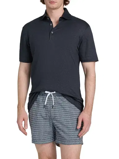 Saks Fifth Avenue Men's COLLECTION Linen Polo Shirt - Blue - Size XXL | Thumbnail 3