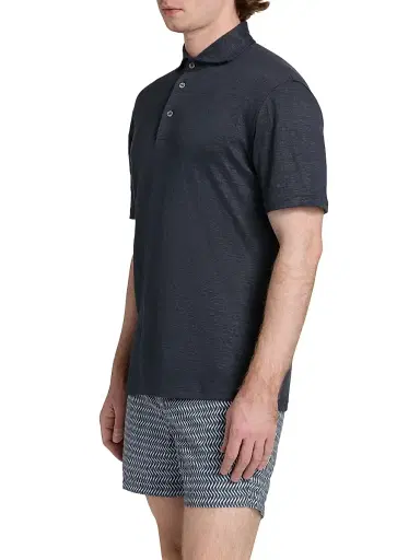Saks Fifth Avenue Men's COLLECTION Linen Polo Shirt - Blue - Size XXL | Thumbnail 4