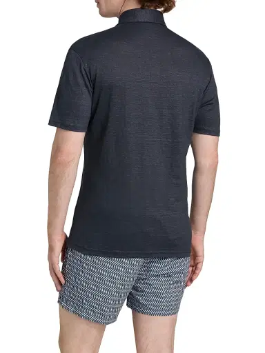 Saks Fifth Avenue Men's COLLECTION Linen Polo Shirt - Blue - Size XXL | Thumbnail 5