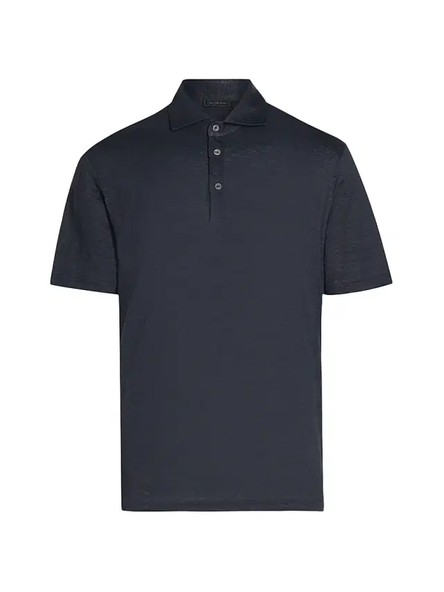 Men's COLLECTION Linen Polo Shirt - Blue