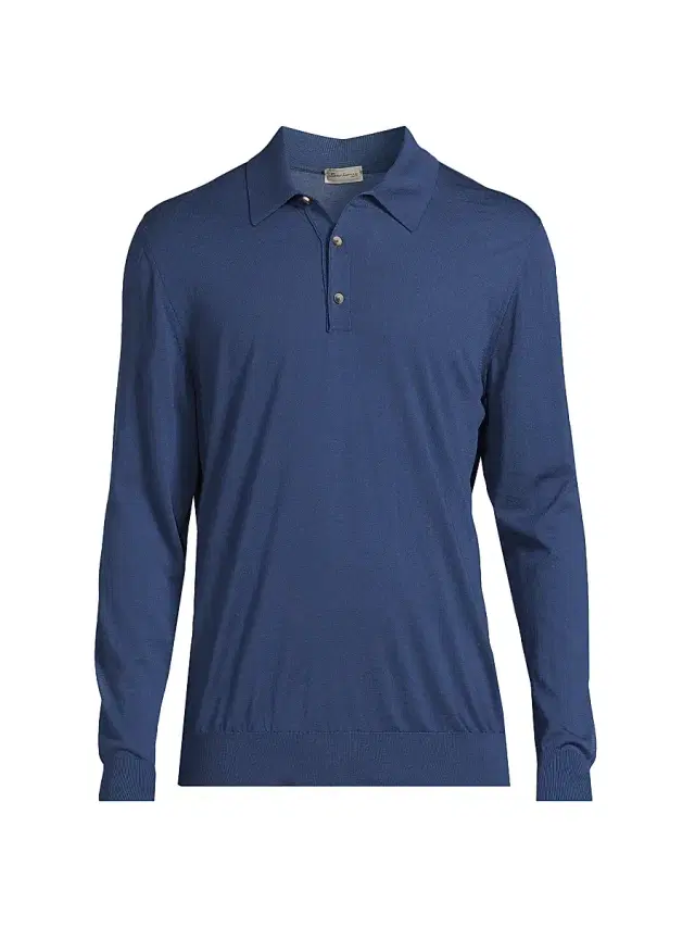 Sartorio Napoli Men's Wool Long-Sleeve Polo Shirt - Light Blue