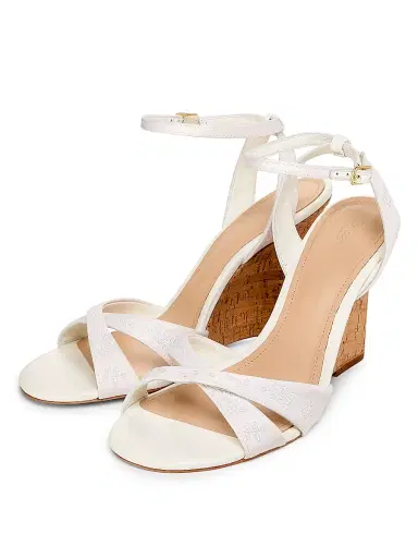 22élevé Women's 100MM Cork Wedge Sandals - White Cotton Eyelet Fabric - Size 12 | Thumbnail 2 22élevé Women's 100MM Cork Wedge Sandals - White Cotton Eyelet Fabric - Size 12 | Thumbnail 2