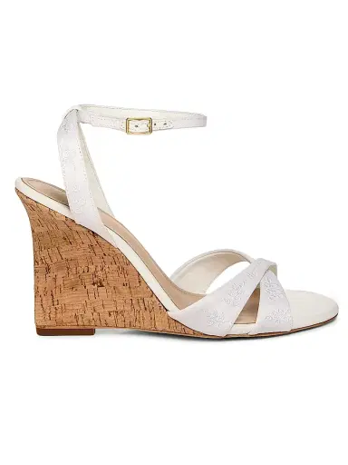22élevé Women's 100MM Cork Wedge Sandals - White Cotton Eyelet Fabric - Size 12 | Thumbnail 1 22élevé Women's 100MM Cork Wedge Sandals - White Cotton Eyelet Fabric - Size 12 | Thumbnail 1
