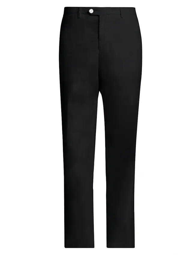 Kiton Men's Stretch-Cotton Flat-Front Trousers - Black