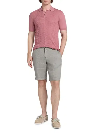Saks Fifth Avenue Men's COLLECTION Basketweave Knit Cotton Polo Shirt - Pink - Size XXL | Thumbnail 2