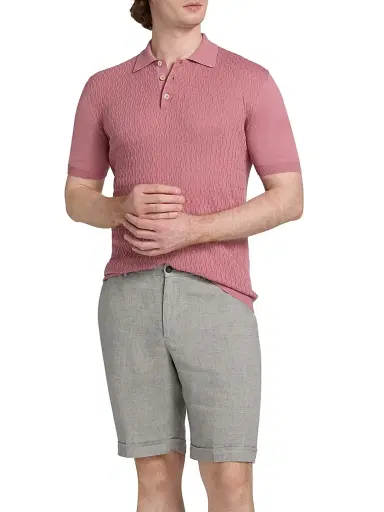 Saks Fifth Avenue Men's COLLECTION Basketweave Knit Cotton Polo Shirt - Pink - Size XXL | Thumbnail 3